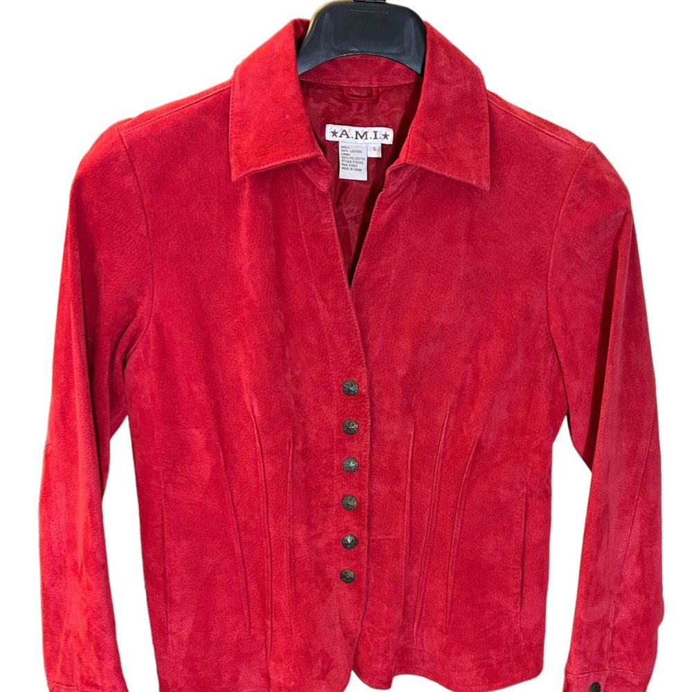 A.M.I Women's (S) Suede Leather Fitted Jacket Red Fusion Lined. Retail: $159
